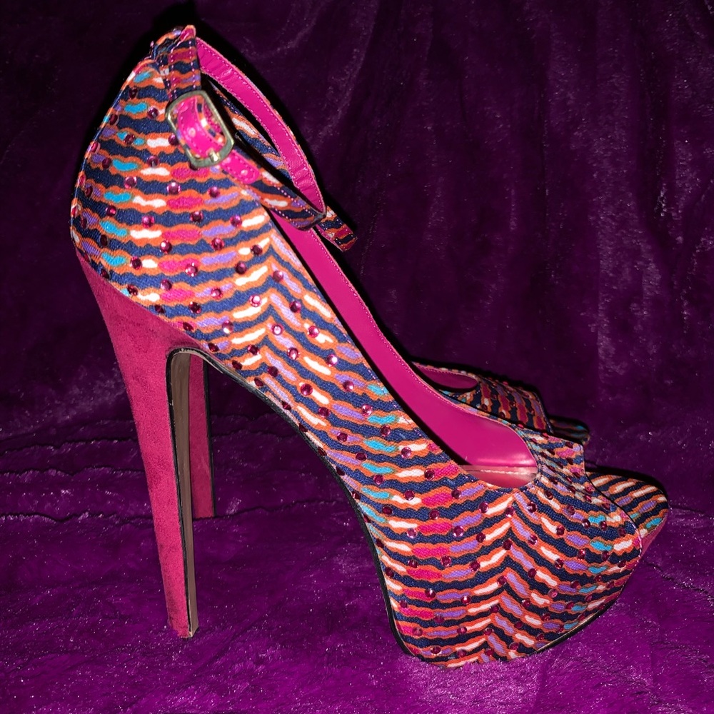 Wild Pair Multicolor Ankle Strap Heels